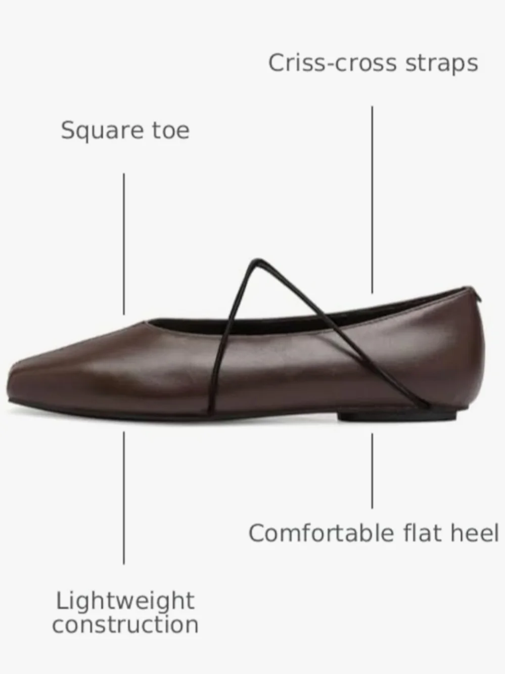 Brown Mary Jane Flats Square Toe Criss Cross Strap Ballet Shoes Size 9 NWOT
